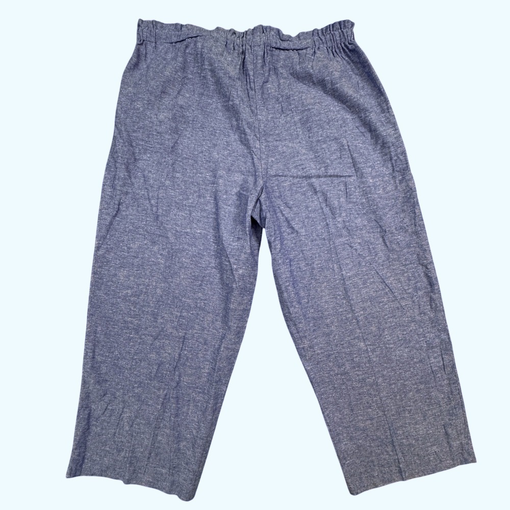 NWT Anne Klein Petite Capri Pants Santorini Blue Linen Blend Elastic Waist PXL